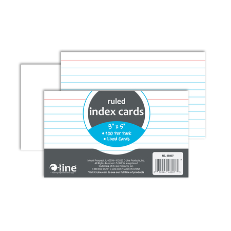 C-LINE PRODUCTS 3in X 5in Index Cards, White, 100PK 48807-BX